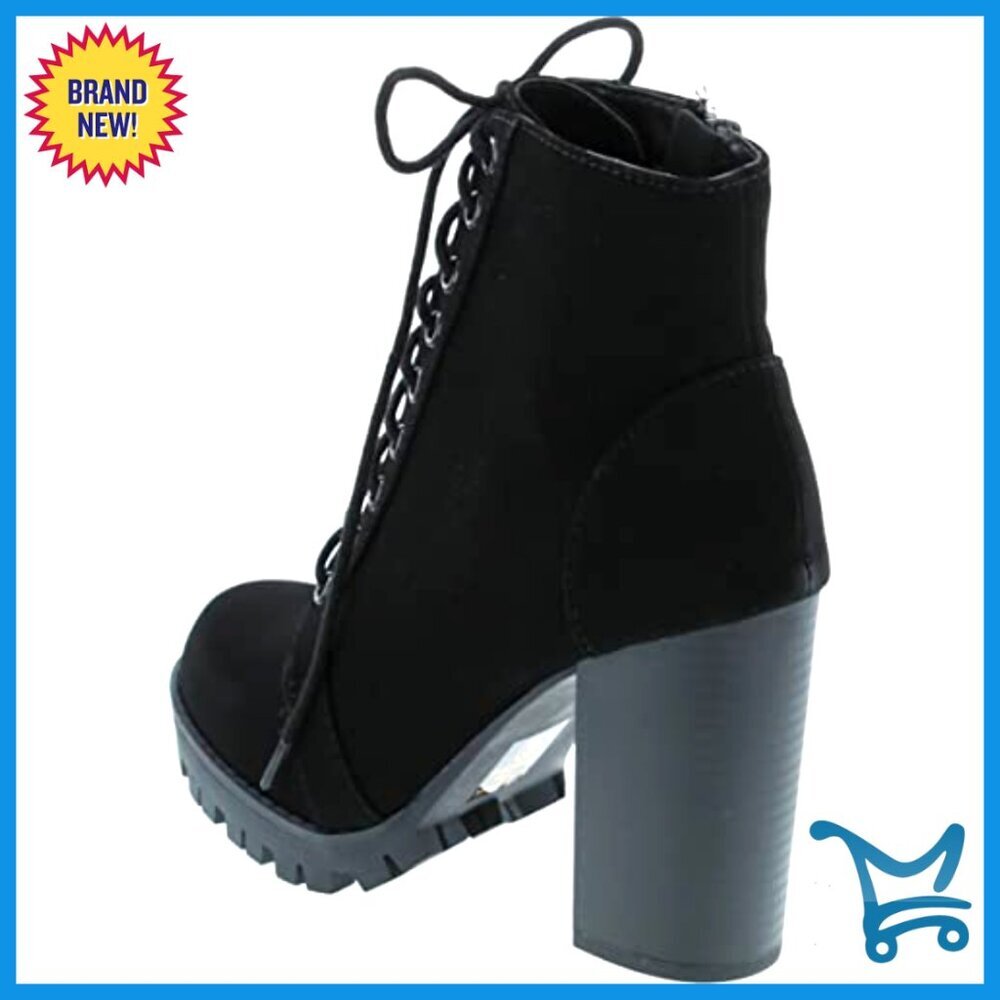 Lace Up Ankle Boots with Stacked Heel and Side Zipper - Picture 3 of 7